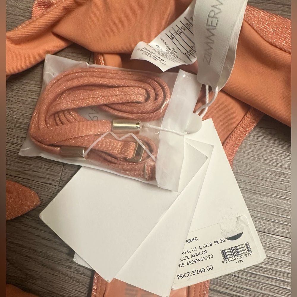 Zimmermann Pattie Shimmer Bikini Set In Apricot Size AU 0 - Picture 4 of 4